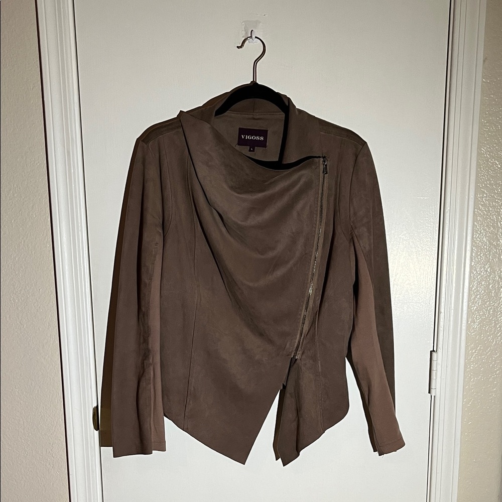 Vigoss Size L Chocolate Brown Suede Asymmetrical Zip Jacket